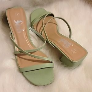 Pleather Open-Toe Strappy Block Heels